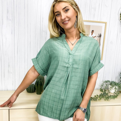 Shop Anna-kaci Minimal Plaid Tunic Blouse In Green