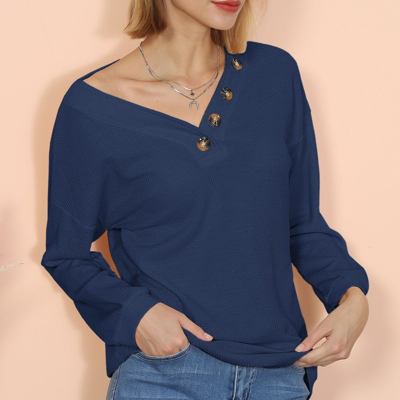 Shop Anna-kaci Drop Shoulder Textured Knit Sweater In Blue