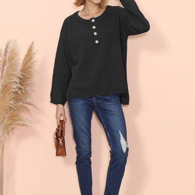 Shop Anna-kaci Contrast Half Button Down Sweater In Black