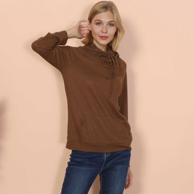 Shop Anna-kaci Waffle Knit Cowl Neck Pullover In Brown