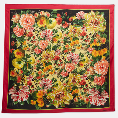 Pre-owned Dolce & Gabbana Multicolor Flowers Print Silk Square Scarf