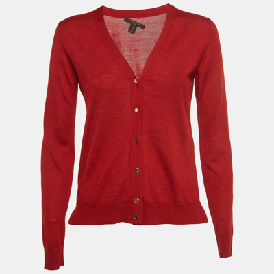 Pre-owned Louis Vuitton Red Cashmere And Silk Knit Button Front Cardigan S
