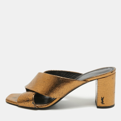 Pre-owned Saint Laurent Metallic Leather Loulou Slide Sandals Size 39