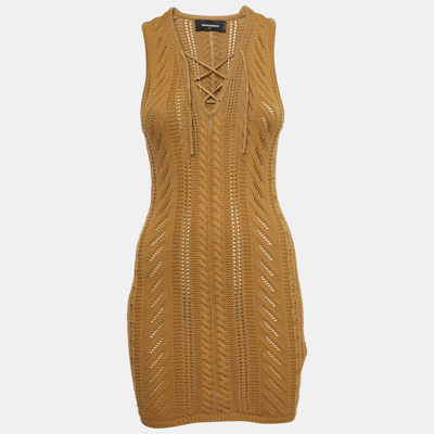 Pre-owned Dsquared2 Mustard Yellow Knit Sleeveless Mini Dress S