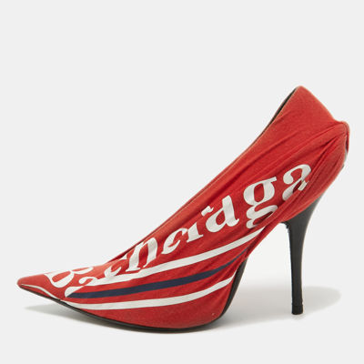 Pre-owned Balenciaga Red Fabric Knife Pointed Toe Pumps Size 37.5