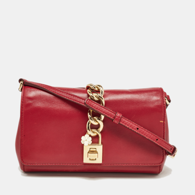 Pre-owned Dolce & Gabbana Red Leather Padlock Flap Crossbody Bag