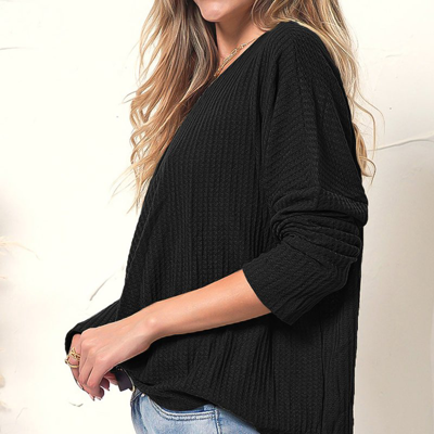 Shop Anna-kaci Wrap Front Waffle Knit Sweater In Black