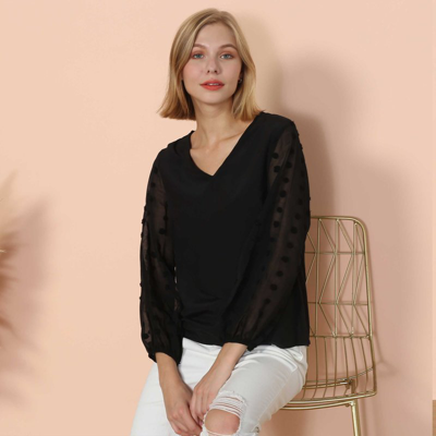 Shop Anna-kaci Clip Dot Long Sleeve Blouse In Black