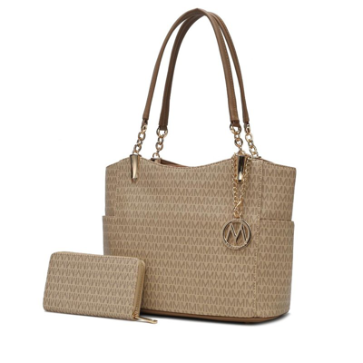 Shop Mkf Collection By Mia K Savannah M Logo Printed Women's Tote And Wristlet Wallet In Brown