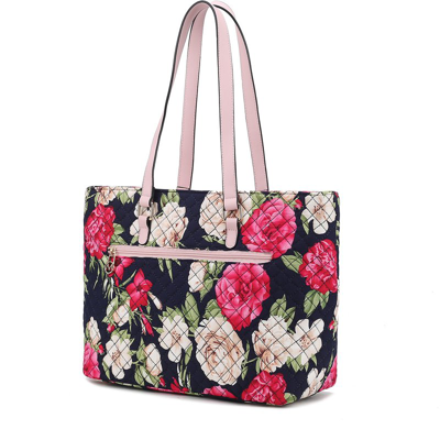Shop Mkf Collection By Mia K Hallie Quilted Cotton Botanical Pattern Women's Tote Bag In Blue