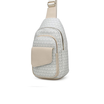 Shop Mkf Collection By Mia K Kace M Logo Printed Vegan Leather Women's Sling Bag In White
