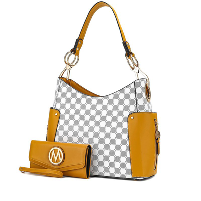 Shop Mkf Collection By Mia K Penelope Circular Print Vegan Leather Women's Shoulder Bag Witch Matching Wallet In Yellow