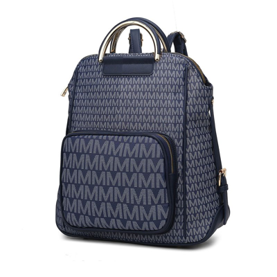 Shop Mkf Collection By Mia K June M Logo Printed Vegan Leather Women's Backpack In Blue