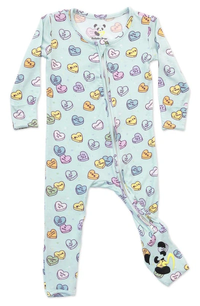 Shop Bellabu Bear Candy Hearts Fitted One-piece Convertible Footie Pajamas In Blue