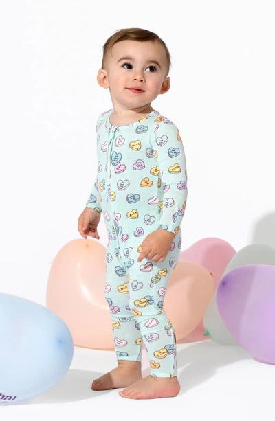 Shop Bellabu Bear Candy Hearts Fitted One-piece Convertible Footie Pajamas In Blue