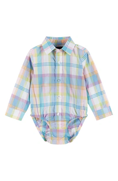 Andy & Evan Plaid Button-up Bodysuit, Sweater Vest, Bow Tie & Pants Set In Light Green Plaid