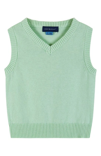 Andy & Evan Plaid Button-up Bodysuit, Sweater Vest, Bow Tie & Pants Set In Light Green Plaid