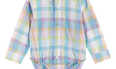 Andy & Evan Plaid Button-up Bodysuit, Sweater Vest, Bow Tie & Pants Set In Light Green Plaid
