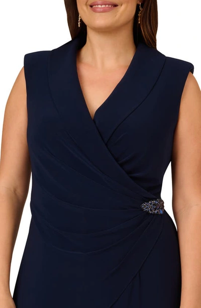 Shop Adrianna Papell Jersey Faux-wrap Jumpsuit In Midnight