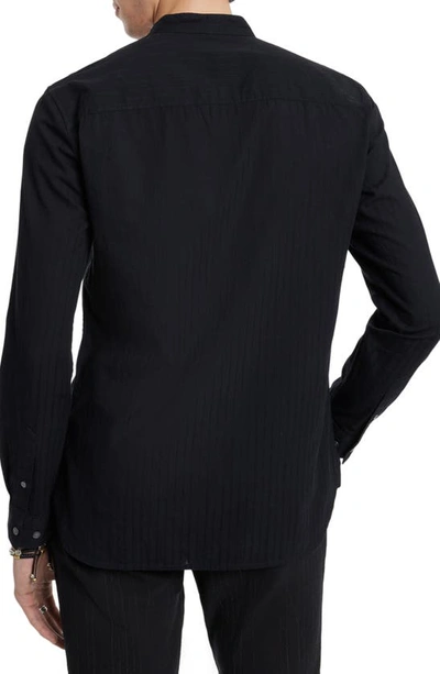 Shop John Varvatos Ben Embroidered Band Collar Button-up Shirt In Black