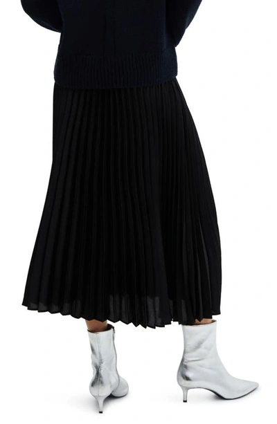 Shop Mango Pleated Satin Midi Skirt In Black