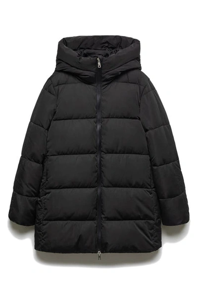 Shop Mango Quilted Hooded Water Repellent Puffer Jacket In Black