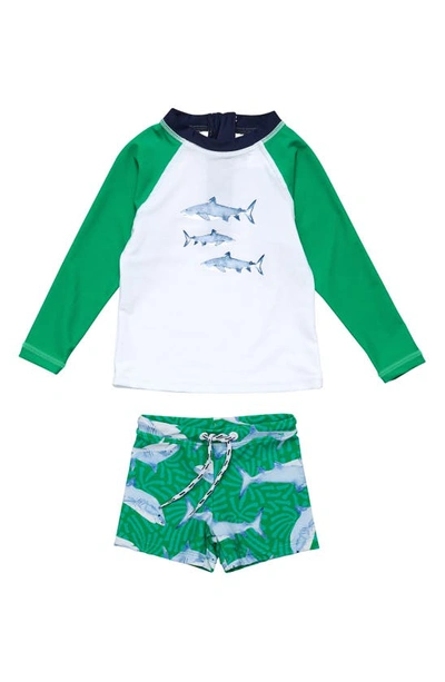 Shop Snapper Rock Reef Shark Two-piece Rashguard Swimsuit In Green