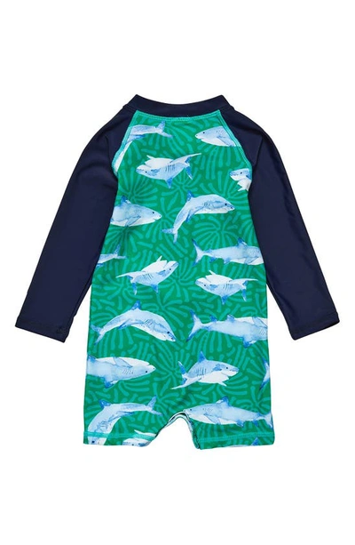 Snapper Rock Reef Shark Long Sleeve One-piece Rashguard Swimsuit In Green