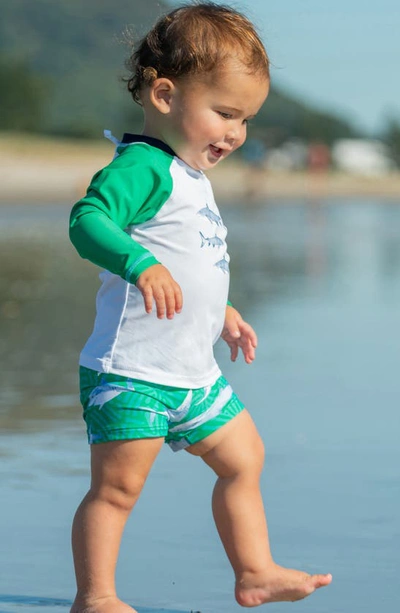 Shop Snapper Rock Reef Shark Two-piece Rashguard Swimsuit In Green