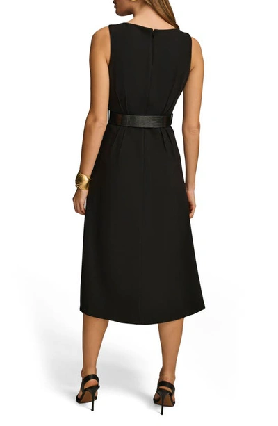 Shop Donna Karan Pleated Sleeveless Belted Midi Dress In Black