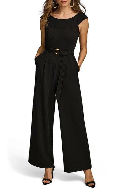 Shop Donna Karan Cap Sleeve Straight Leg Jumpsuit In Black