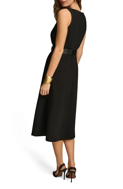 Shop Donna Karan Pleated Sleeveless Belted Midi Dress In Black