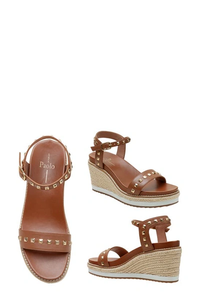 Linea Paolo Vichi Ankle Strap Espadrille Platform Wedge Sandal In Cognac