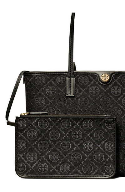Tory Burch Small T Monogram Zip Canvas Tote Bag In Black