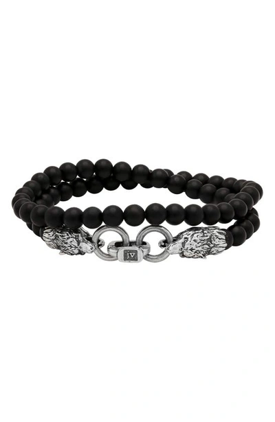 Shop John Varvatos Wolf Beaded Onyx Wrap Bracelet In Silver