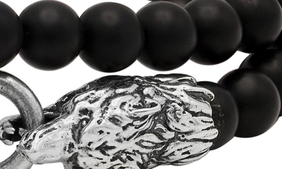 John Varvatos Wolf Beaded Onyx Wrap Bracelet In Silver