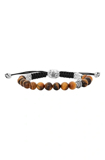 John Varvatos Tiger's Eye Beaded Slider Bracelet In Silver