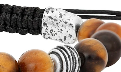 John Varvatos Tiger's Eye Beaded Slider Bracelet In Silver