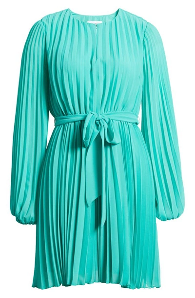 Shop Sam Edelman Long Sleeve Pleated Georgette Dress In Turquoise