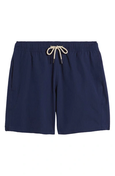Fair Harbor The Bayberry Swim Trunks In Navy Seersucker