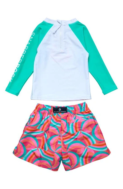 Snapper Rock Geo Melon Long Sleeve Two-piece Rashguard Swimsuit In Red
