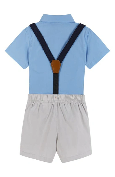 Shop Andy & Evan Short Sleeve Button-up Shirt, Suspenders, Bow Tie & Shorts Set In Blue
