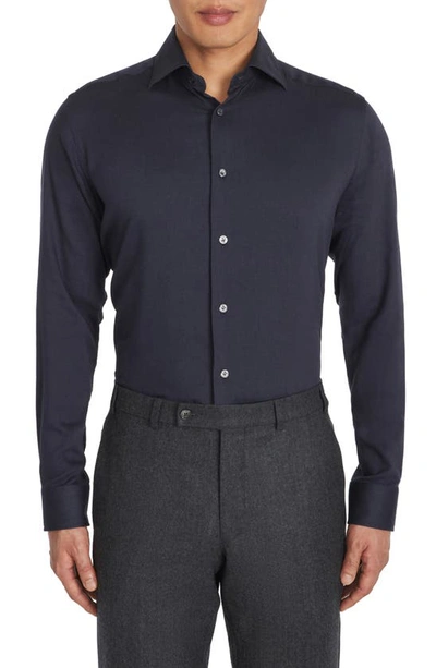Shop Jack Victor Aurelio Cotton & Silk Blend Dress Shirt In Navy