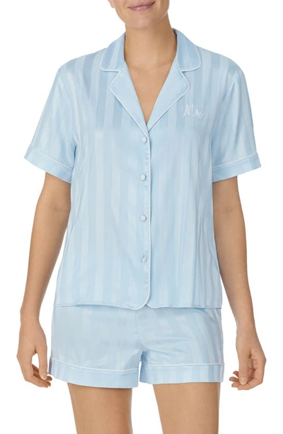 Shop Kate Spade Print Short Pajamas In Aqua Stripe