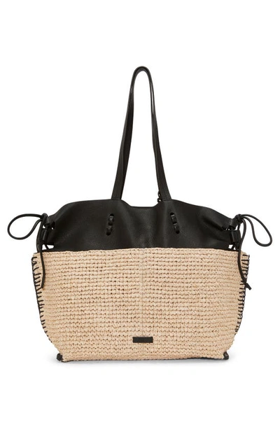 Shop Vince Camuto Jamee Leather & Crochet Straw Tote In Natural Black Paper Raffia