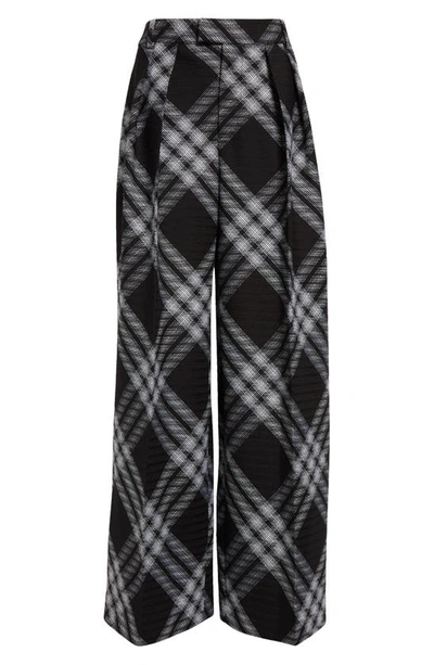 Shop Burberry Large Check Wide Leg Wool Pants In Monochrome Ip Check