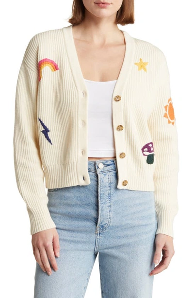 Shop Marine Layer Robin Embroidered Crop Cardigan In Antique White