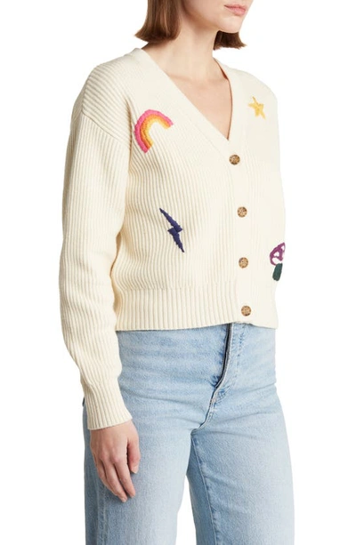 Shop Marine Layer Robin Embroidered Crop Cardigan In Antique White