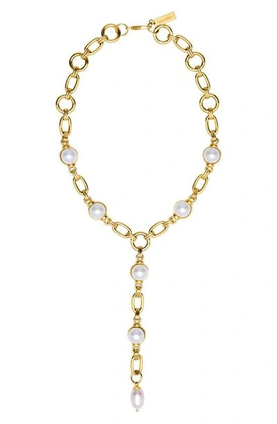 St. Moran Freshwater Pearl Station Y-necklace In White