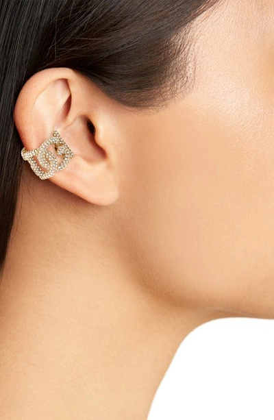 Dolce & Gabbana Silver Crystal Logo Ring In Gold